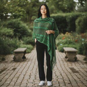 Green Shimmer Poncho Vest Scarf Adjustable Tassel…